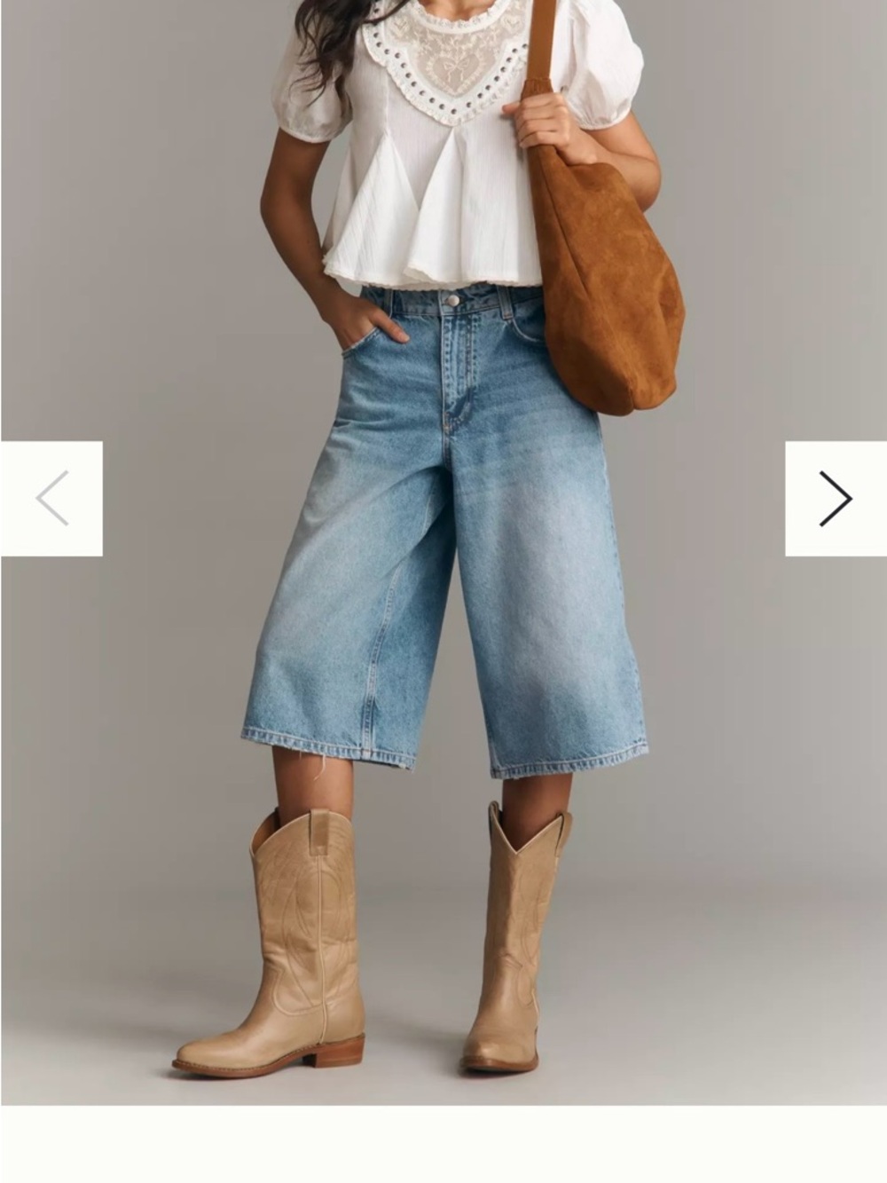 Anthropologie Light Blue Wide-Leg Denim Culottes